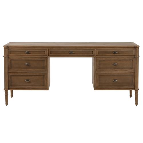 Tacorey Rustic Lodge Brown Solid Oak Wood 7 Drawer Executive Desk