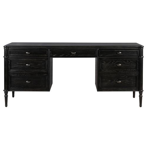 Tacorey Rustic Lodge Black Solid Oak Wood 7 Drawer Executive Desk
