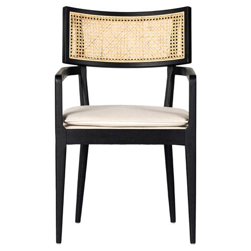 Tina Modern Beige Performance Black Wood Frame Cane Dining Arm Chair