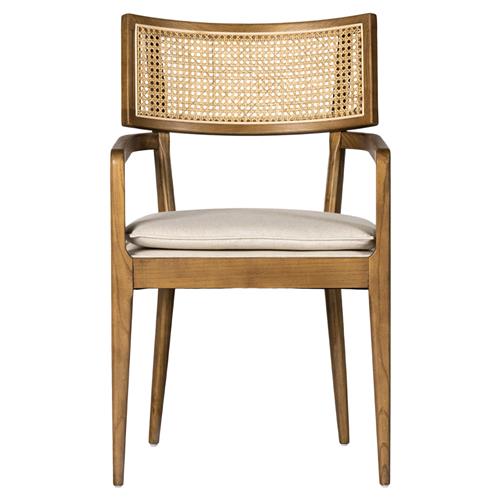 Tina Modern Beige Performance Brown Wood Frame Cane Dining Arm Chair