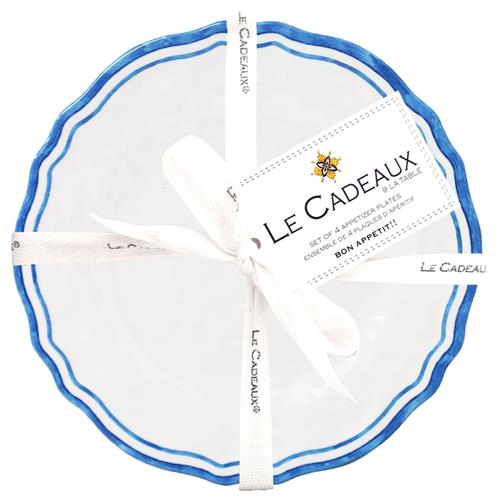 Maison French Blue Edge White Melamine Appetizer Plate - Set of 4