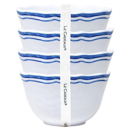 Maison French Blue Edge White Melamine Dessert Bowl - Set of 4