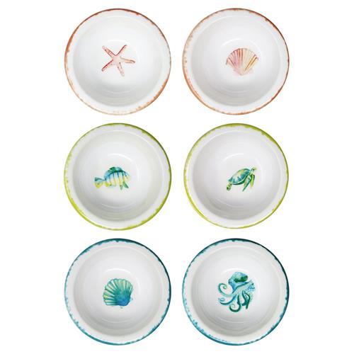 La Mer Coastal White Ocean Creatures Print Mini Bowl - Set of 12