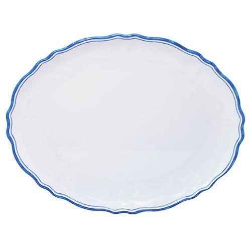 Maison French Country Blue Edge White Melamine Oval Serving Platter