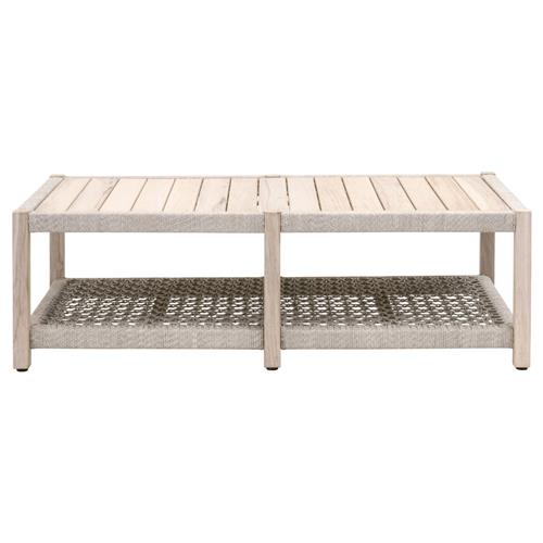Wren Coastal Taupe Woven Rope Solid Teak 2 Tier Rectangular Outdoor Coffee Table