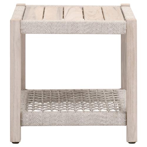 Wren Coastal Taupe Woven Rope Solid Teak Square Outdoor End Table