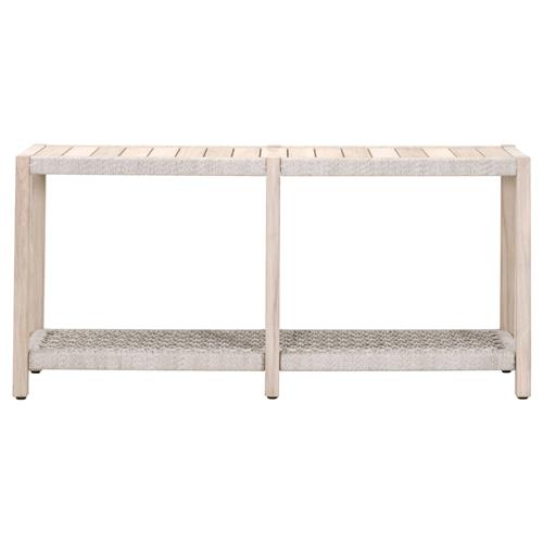 Wren Coastal Taupe Woven Rope Solid Teak Rectangular Outdoor Console Table