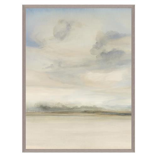 Misty French Country Blue Sky Neutral Landscape Grey Frame Painting II - 40x30