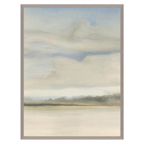 Misty French Country Blue Sky Neutral Landscape Grey Frame Painting I - 40x30