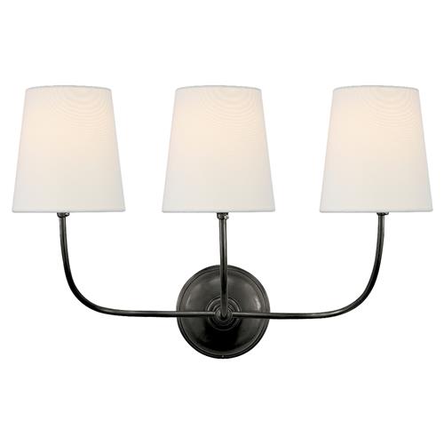 Visual Comfort Vendome Modern Bronze Linen Shade Triple Armed Wall Sconce