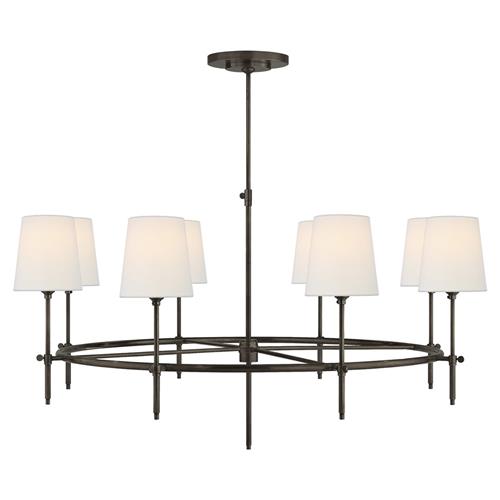 Visual Comfort Bryant Modern Bronze Metal Linen Shade Ring Chandelier