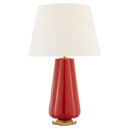 Visual Comfort Penelope Regency Berry Red Porcelain Linen Shade Table Lamp