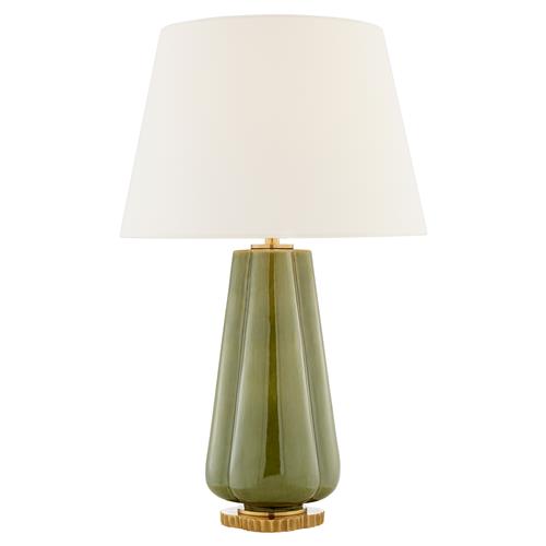 Visual Comfort Penelope Regency Green Porcelain Linen Shade Table Lamp
