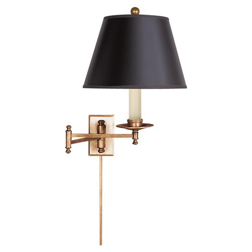 Visual Comfort Dorchester Regency Burnished Brass Black Shade Swing Arm Sconce