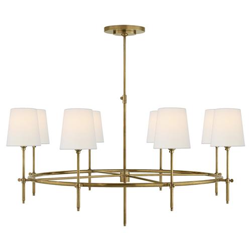 Visual Comfort Bryant Modern Antique Brass Linen Shade Ring Chandelier