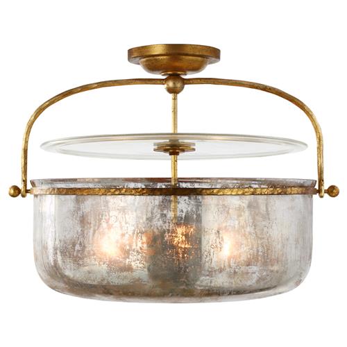 Visual Comfort Lorford French Gilded Iron Mercury Glass Semi Flush Mount - Medium