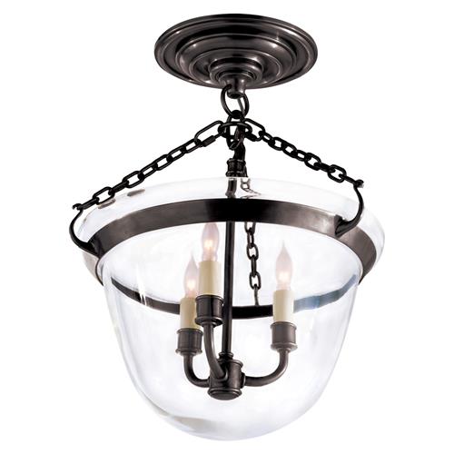 Visual Comfort Country Bell Jar French Bronze Metal Semi Flush Mount