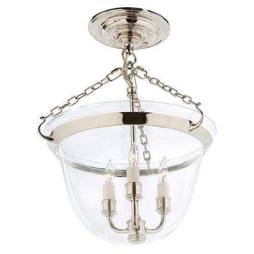 Visual Comfort Country Bell Jar French Polished Nickel Semi Flush Mount