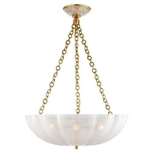 Visual Comfort Rosehill Mid Century Antique Brass Metal White Glass Chandelier