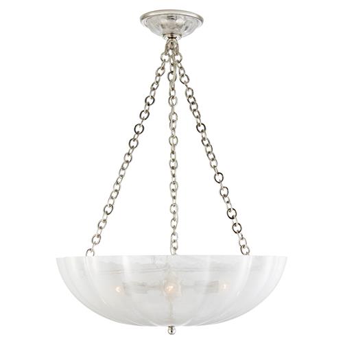 Visual Comfort Rosehill Mid Century Polished Nickel Metal White Glass Chandelier