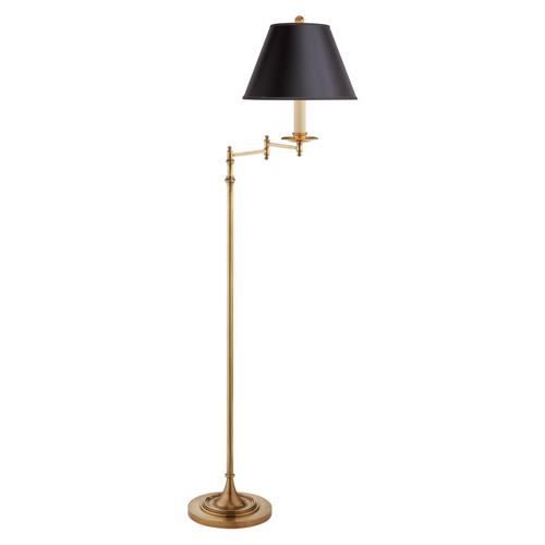 Visual Comfort Dorchester Regency Black Shade Brass Swing Arm Floor Lamp