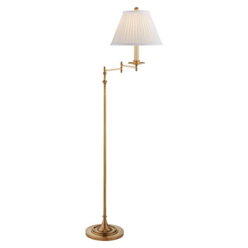 Visual Comfort Dorchester Silk Pleated Shade Brass Swing Arm Floor Lamp