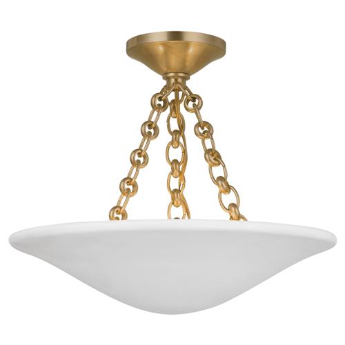 Visual Comfort Mollino Mid Century Antique Brass Plaster White Semi Flush Mount