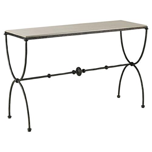 Arlene French Country Light Grey Concrete Top Bronze Iron Console Table