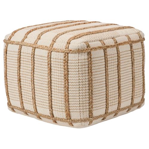 Remsen Coastal Beach Cream Cotton Braided Jute Square Pouf