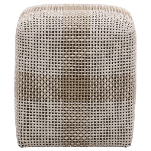 Hydra Coastal Beach Taupe Woven Rope Teak Wood Square Outdoor Ottoman