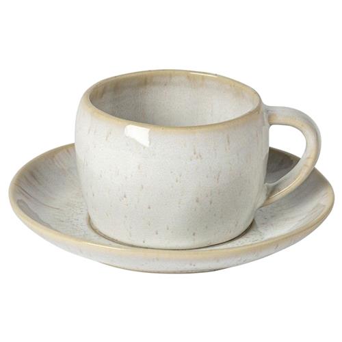 Eivissa Coastal Beach Beige Stoneware Teacup and Saucer - Set of 4
