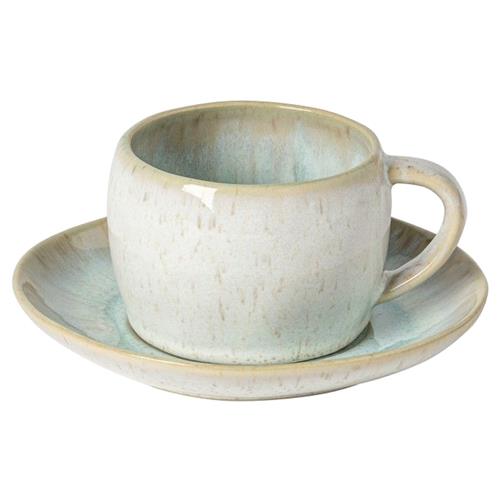 Eivissa Coastal Beach Blue Stoneware Teacup and Saucer - Set of 4