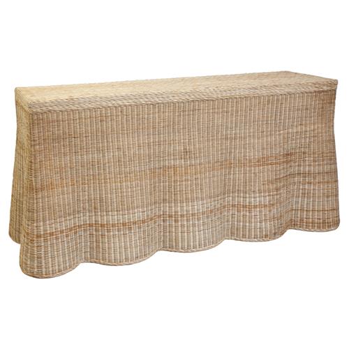 Terese Coastal Beach Natural Handwoven Rattan Scalloped Console Table