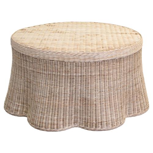Terese Coastal Beach Natural Handwoven Rattan Round Coffee Table