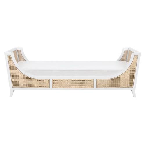 Alyssa Coastal White Cushion Wood Bleached Cane Accent Daybed