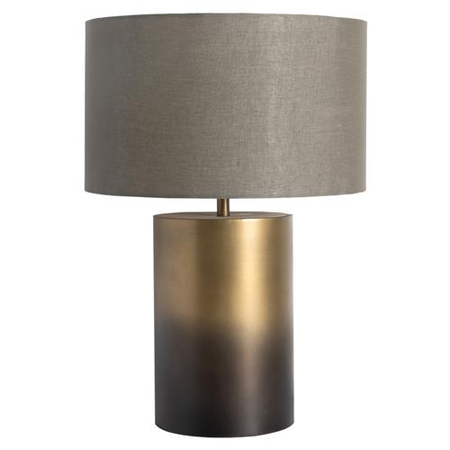 Maddux Industrial Loft Antique Brass Iron Grey Drum Shade Table Lamp