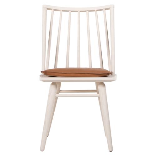 Lara Rustic Lodge Brown Leather Off White Oak Windsor Dining Side Chair