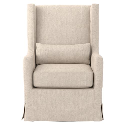 Silas Modern Classic Beige Herringbone Upholstered Slipcovered Swivel Arm Chair