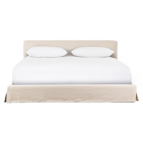 Linus Rustic Lodge Beige Linen Upholstered Slipcovered Bed - King