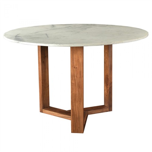 Open Box Tenley Industrial White Marble Top Brown Acacia Wood Round Dining Table - 48&quot;W