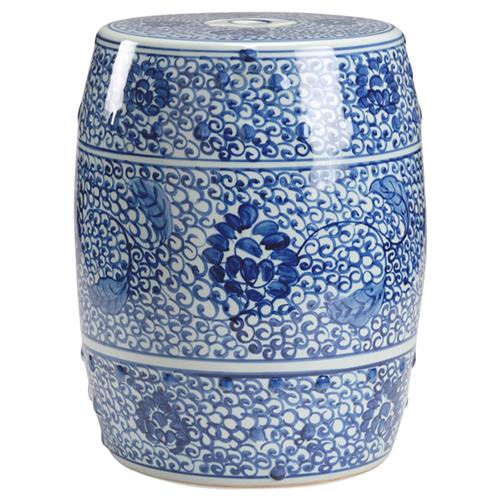 Koby Global Bazaar Blue Glazed Hand Painted Round Garden Stool