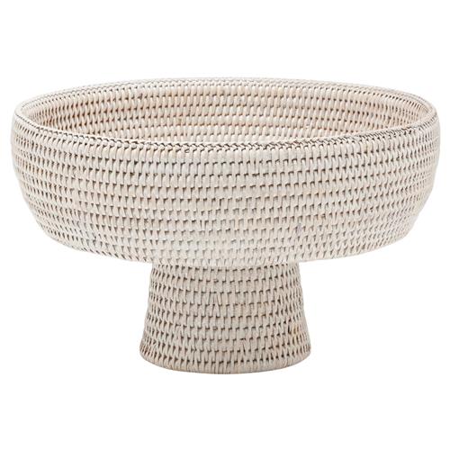 Londyn Coastal Whitewashed Rattan Footed Serving Bowl - Small