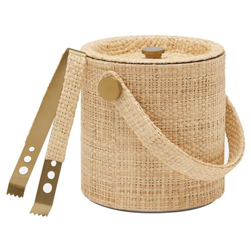 Barth Coastal Beach Natural Raffia Gold Ice Bucket with Tongs