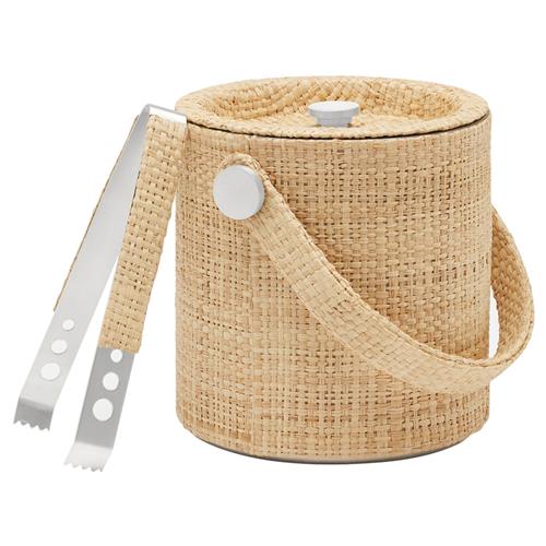 Barth Coastal Beach Natural Raffia Silver Ice Bucket with Tongs