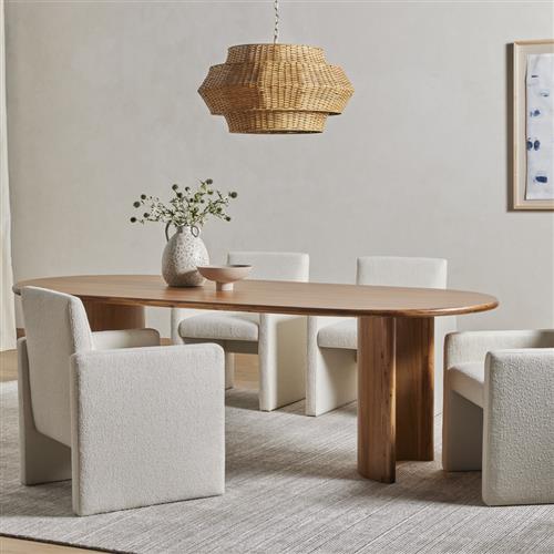 Mika Mid Century Light Brown Acacia Wood Cream Performance Dining Collection