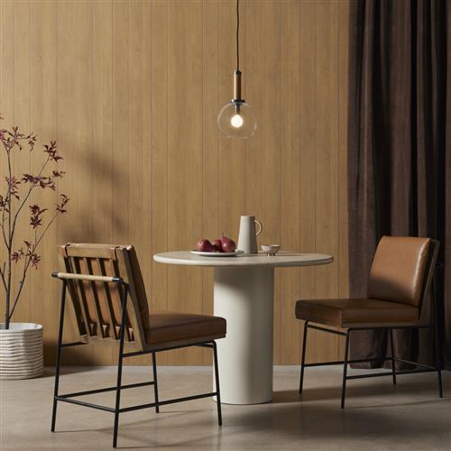 Inno Industrial White Marble Top Brown Faux Leather Iron Frame Dining Collection