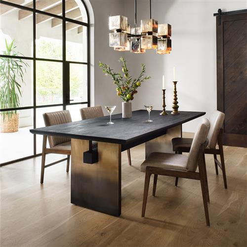 Ali Mid Century Modern Black Oak Wood Grey Leather Dining Collection