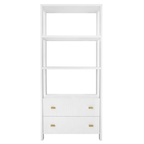 Worlds Away Davie Modern Matte White Oak Brass Metal Open Back Etagere