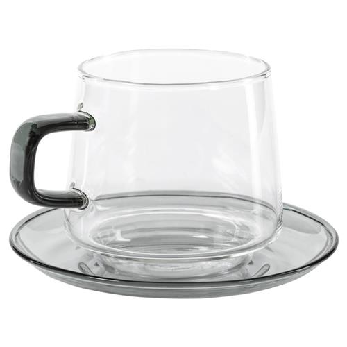 Faye Modern Classic Grey Glass Tea Cup and Saucer - Set of 4