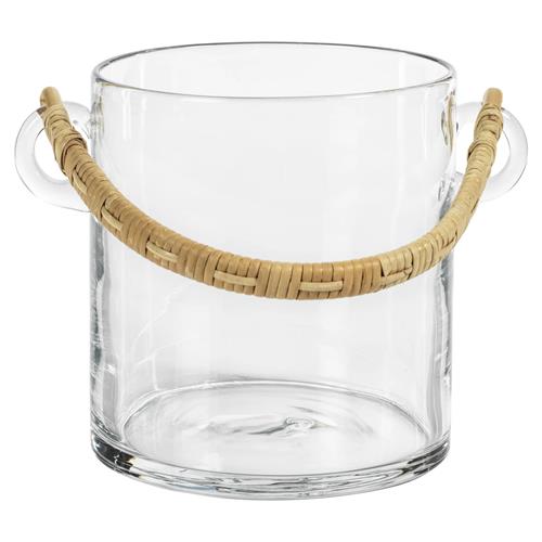 Fatima Coastal Beach Natural Woven Rattan Handle Glass Ice Bucket